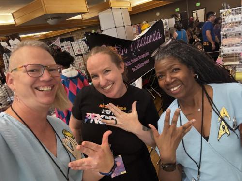 Sarah, Allie, and Dr. Erin MacDonald at Fort Collins Comic Con 2024