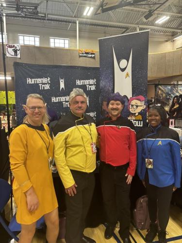 Sarah and Allie with Shax and Boimler cosplayers at Fort Collins Comic Con 2024