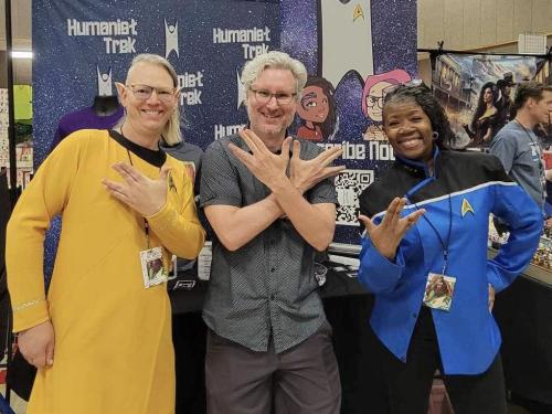 Sarah, Allie, and friend of the show Bruce at Fort Collins Comic Con 2024