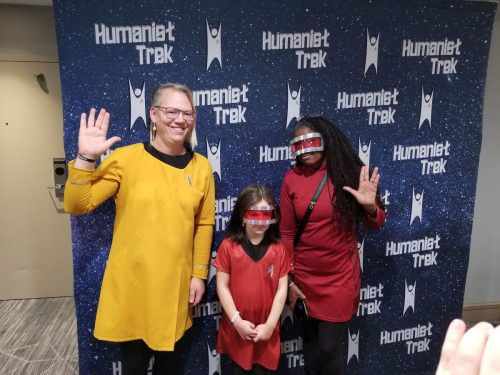 Sarah and Allie with a young convention attendee in Star Trek costume