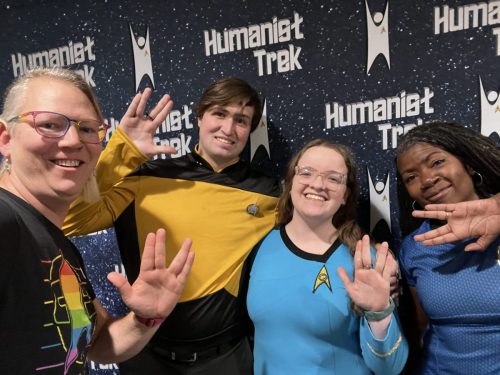 Sarah and Allie with convention attendees