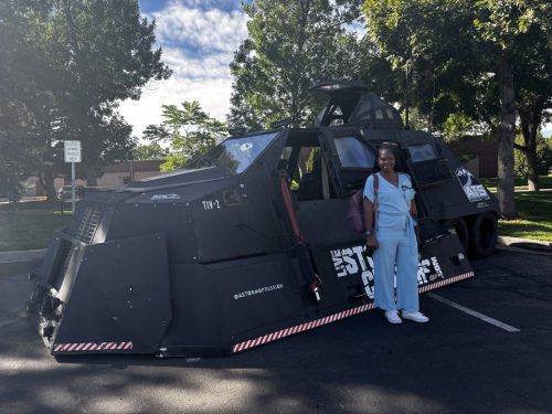 Allie poses with the Storm Chaser
