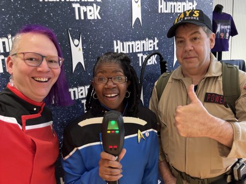 Sarah and Allie with a Ghostbuster